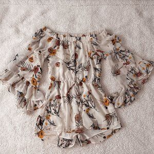 Lucky Brand Floral Bell Sleeve Romper NWOT
